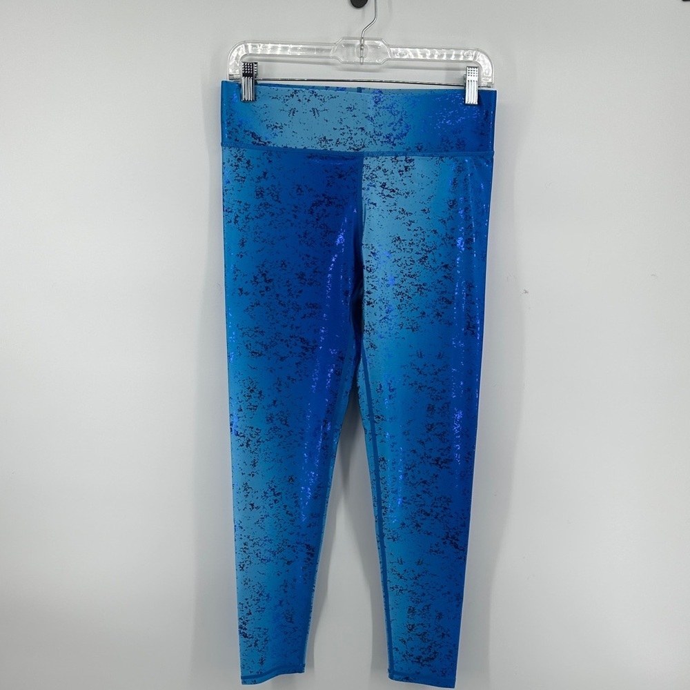 Terez Active Glam Y2K Maximalist Vibrant Blue Patterned Workout Leggings SzM